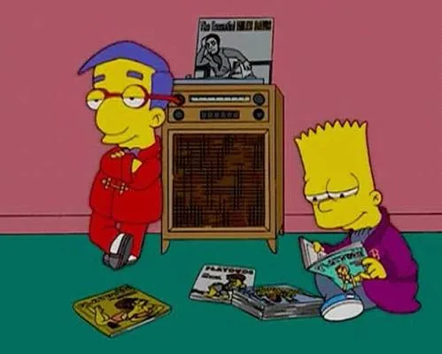 Bart and Milhouse listen to Miles Davis on vinyl.